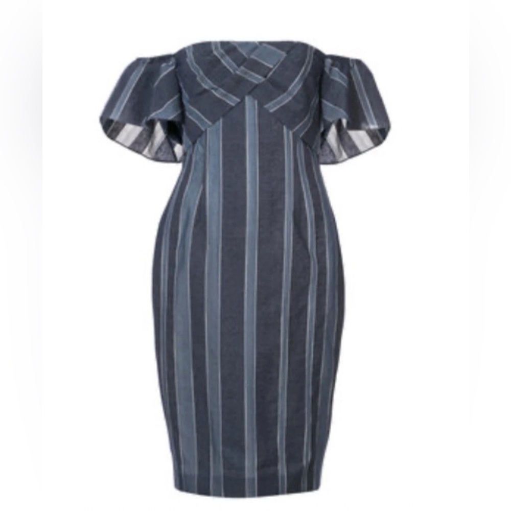 Woman KIMORA LEE SIMMONS Collection blue Gray Striped Off Shoulder Dress Sz 8